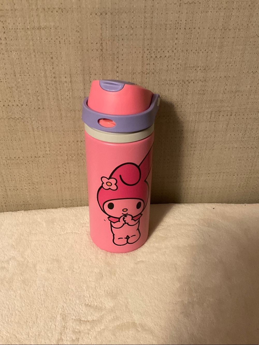 Pink Kids Character Stainless Steel Bottle with Purple Lid